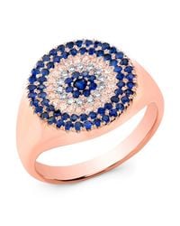 Anne Sisteron - Blue 14kt Rose Gold Diamond And Sapphire Disc Ring - Lyst