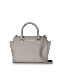 Michael Kors | White Pearl Gray Saffiano Leather Selma Medium T/zip Satchel | Lyst