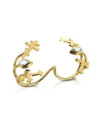 Bernard Delettrez | Metallic Gold With Green Sapphires Double Ring With Crosses | Lyst