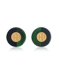 Tory Burch - Green Resin Color-block Stud Earrings W/goldtone Logo - Lyst