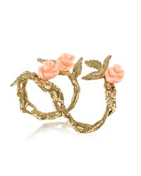 Bernard Delettrez - Metallic Two Fingers Leafy Bronze Ring W/3 Pink Resin Roses - Lyst