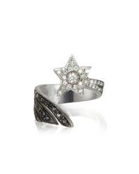 Bernard Delettrez - Shooting Star 18k White Gold Midi Ring W/white Grey And Black Diamonds - Lyst
