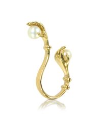 Bernard Delettrez - Metallic Two Hands Bronze Ring W/pearls - Lyst