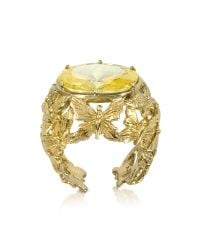Bernard Delettrez | Metallic Bronze Dome Ring W/butterflies And Yellow Cubic Zirconia | Lyst