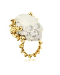 Bernard Delettrez - Metallic Golden Studs With Marble Skull Ring - Lyst