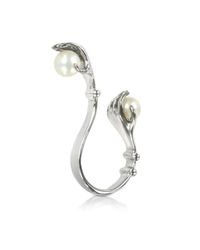 Bernard Delettrez | Metallic Two Hands Silver Ring W/pearls | Lyst