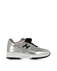 Hogan - Metallic Club Silver Leather And Glitter Wedge Sneakers - Lyst
