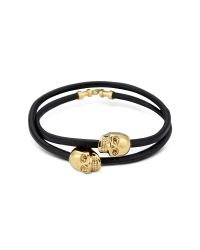 Northskull | Black Leather & 18 Kt. Gold Skull Double Wrap Bracelet for Men | Lyst