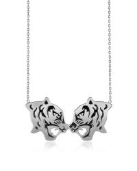KENZO | Metallic Rhodium Silver And Black Lacquer Fighting Tiger Necklace | Lyst