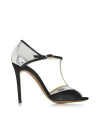 L'Autre Chose - Black Suede And Silver Patent Leather Sandal - Lyst