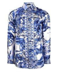 Versace | Tie Dye Baroque Hand Painted Silk Shirt Blue/navy for Men | Lyst
