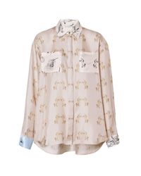 Burberry Pink Contrast Unicorn Print Silk Twill Shirt
