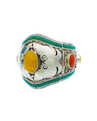 Devon Leigh - Multicolor Antiqued White Brass Yellow Jade Cuff - Lyst
