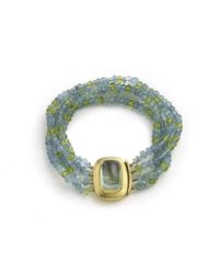 Julia Lloyd George - Green Four Stand Aquamarine And Peridot Bead Bracelet With Large 18kt Clasp With An Aquamarine Cabochon - Lyst