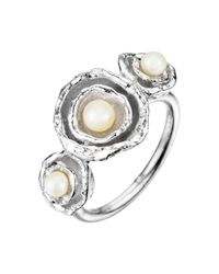 Joseph Lamsin Jewellery - Metallic Cornish Seawater Shaped Triple Double Cup Designer Handmade Silver Pearl Ring - Lyst