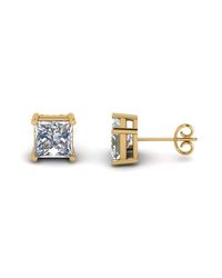 Diamoire Jewels - Metallic Princess Cut White Stud Earrings In 10kt Yellow Gold - Lyst