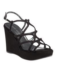 Stuart Weitzman - Turning Up Black Nubuck Wedge - Lyst