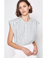 Joie Multicolor Jacquita Shadow-stripe Cotton Cap-sleeve Top