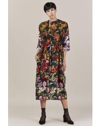 Anntian - Multicolor Simple Flower Silk Dress - Lyst