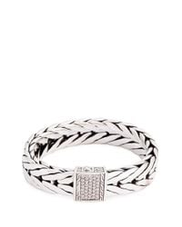 John Hardy | Metallic Diamond Silver Weave Effect Link Chain Bracelet | Lyst