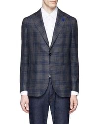 Lardini | Blue Check Plaid Linen-wool-silk Soft Blazer for Men | Lyst