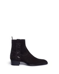 Saint Laurent | Multicolor 'wyatt 40' Star Patch Suede Boots | Lyst