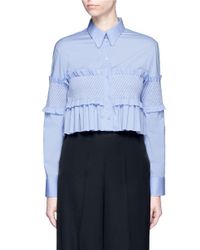Cedric Charlier | Blue Smocked Bandeau Panel Poplin Shirt | Lyst
