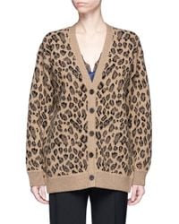 Alexander Wang | Brown Leopard Print Wool-cashmere Cardigan | Lyst