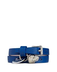 Alexander McQueen | Blue Double Wrap Skull Leather Bracelet | Lyst
