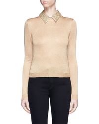 Alice + Olivia | Embellished Collar Metallic Sweater | Lyst