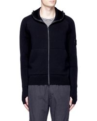 Stone Island | Black Logo Patch Hooded Wool Jacket for Men | Lyst