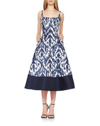 Lyst - Theia Short-Sleeve Combo Floral Ball Gown in Blue