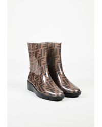 Fendi Brown & Black "zucca" Print Ankle Rain Boots