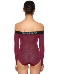 Palm Angels Purple Logo Band Off The Shoulder Bodysuit