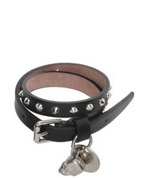 Alexander McQueen | Black Skull Charm Leather Bracelet With Studs | Lyst