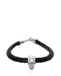 Alexander McQueen | Black Skull Woven Leather Bracelet for Men | Lyst