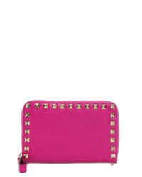 Valentino | Pink Rockstud Leather Zip Around Wallet | Lyst