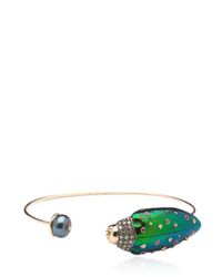 Bibi Van Der Velden | Metallic Scarab & Pearl Bangle Bracelet | Lyst