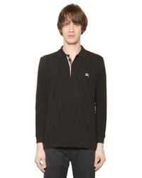 Burberry Brit | Black Logo Embroidered Cotton Piqué Polo for Men | Lyst