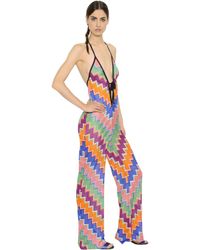 Missoni | Multicolor Halter Neck Zigzag Viscose Knit Jumpsuit | Lyst