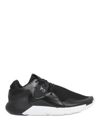 Y-3 | Black Qr Mesh & Leather Sneakers for Men | Lyst