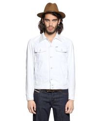 DIESEL | White Denim Jacket W/ Nappa Leather Collar for Men | Lyst