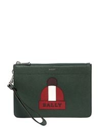 Bally Green Beanie Printed Leather Zip Pouch