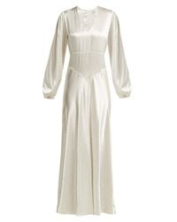 Ganni Cameron Polka Dot Satin Midi Dress in White - Lyst