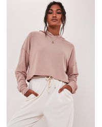 Missguided Pink Rose Contrast Stitch Cropped Hoodie