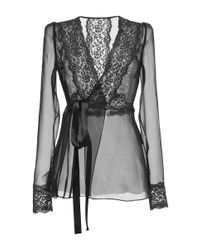 Dolce & Gabbana | Black Silk Blend Chiffon Lace Wrap Blouse | Lyst