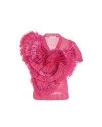 Delpozo - Multicolor Short Sleeve Frilled Knit Top - Lyst