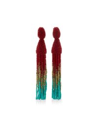 Oscar de la Renta | Red Ombre Long Beaded Tassel Clip On Earrings | Lyst