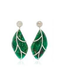 Nina Runsdorf | Green 18karat White Gold Emerald and Diamond Earrings | Lyst
