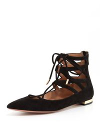 Aquazzura - Black Belgravia Lattice Suede Flat - Lyst